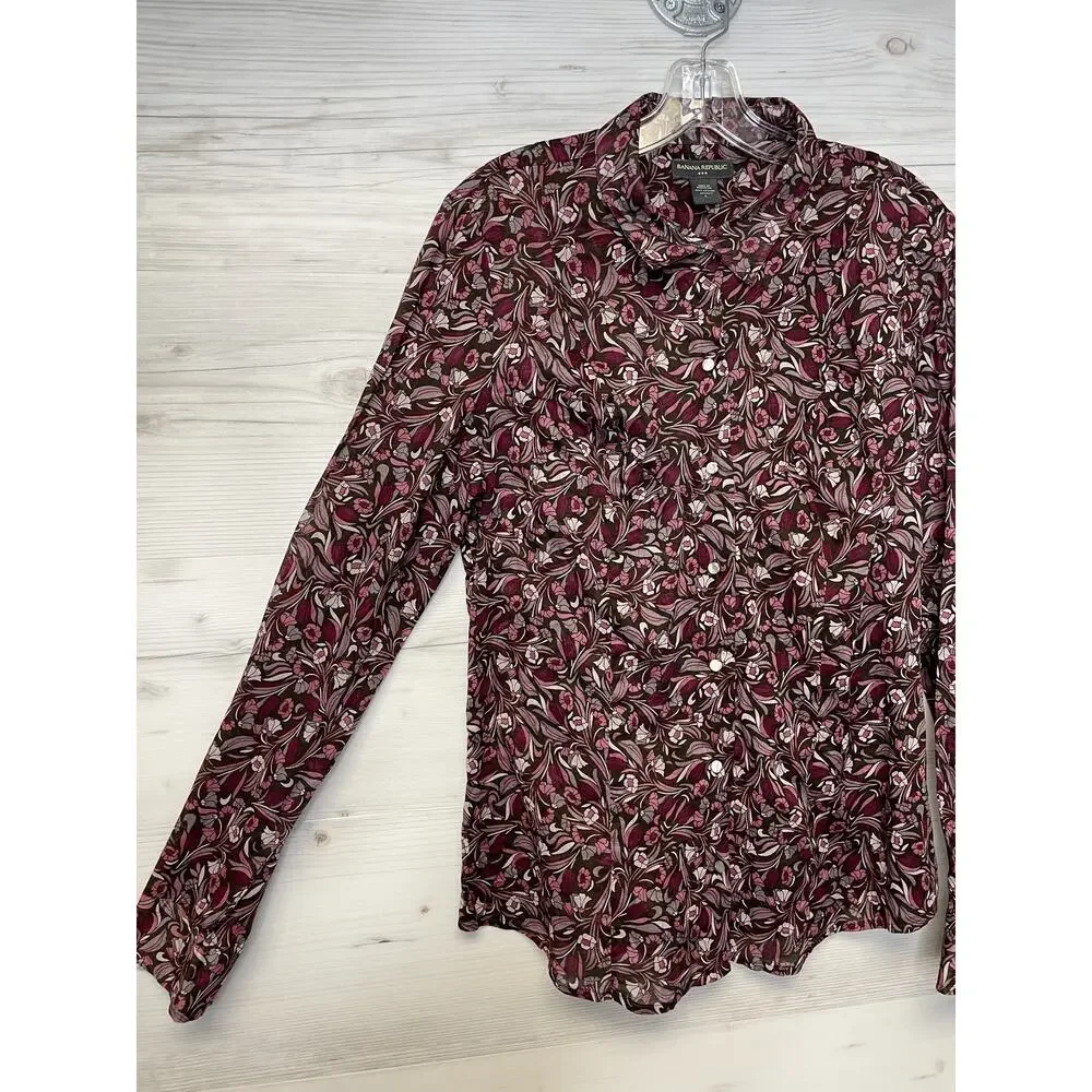 Vintage Banana Republic Shirt Womens Large Floral Sheer Button Up Fall 2007 - Picture 3 of 10